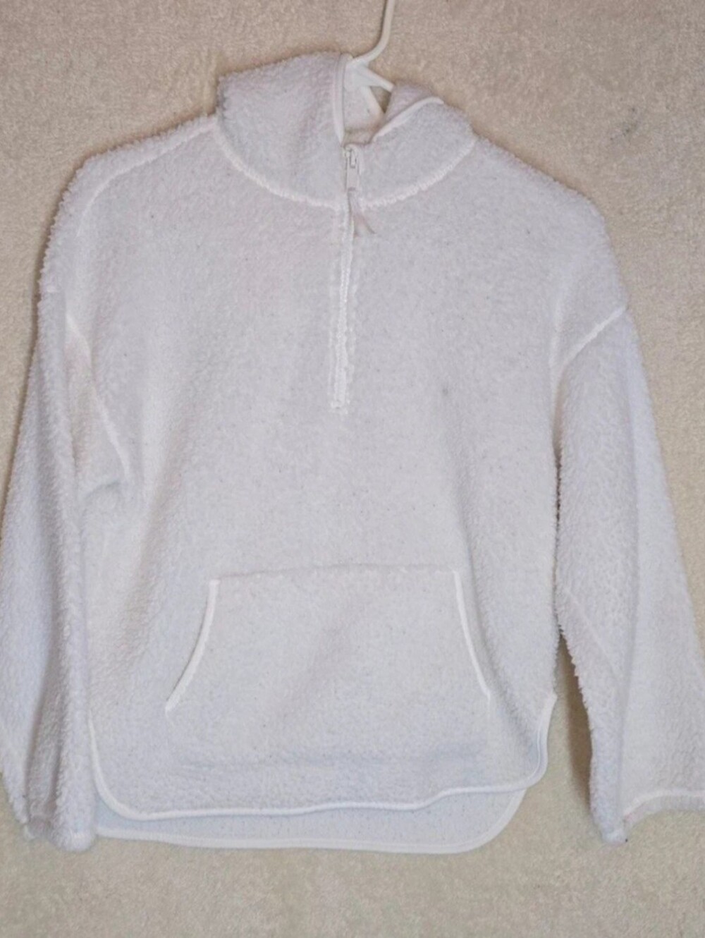 Old Navy Girls White Sherpa Fleece Warm White Sweater Size L(10-12) Kangaroo Pou